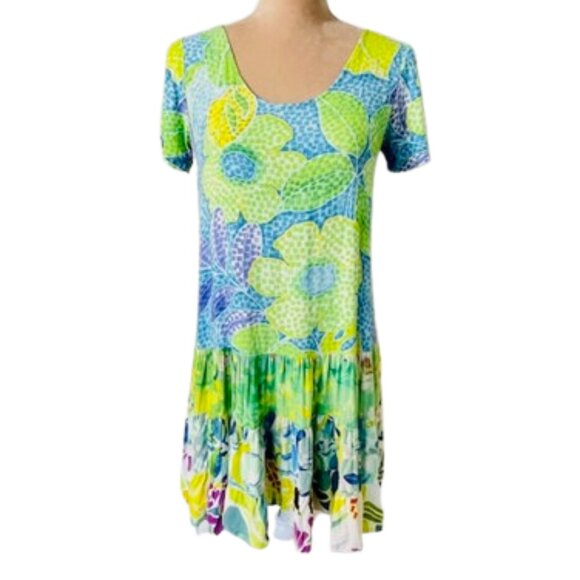 Jams World Hattie Dress Ruffle Tiered Babydoll Pacific Breeze Multicolor XS - Picture 1 of 9